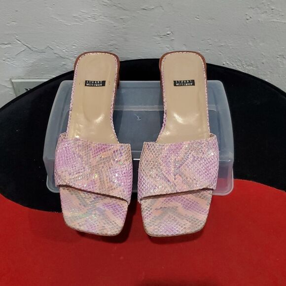 Stuart Weitzman Y2K Pink Iridescent Snakeskin Leather Sandals Size 9 - Picture 3 of 14